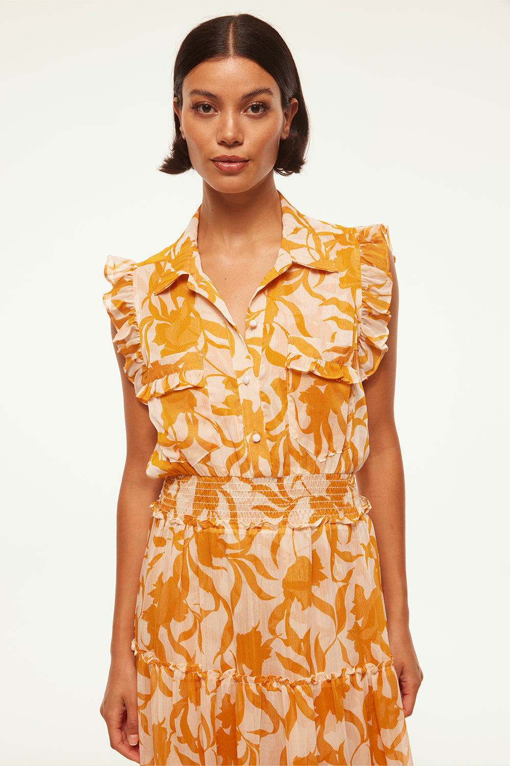 MISA Los Angeles Ilune Yellow Floral Wrap popular Dress